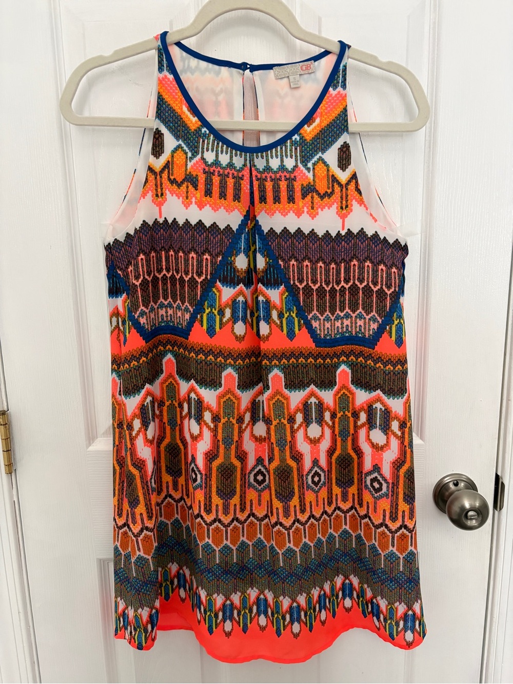 Gianni Bini Coral, Blue & Orange Tribal Print Sleeveless Dress #421